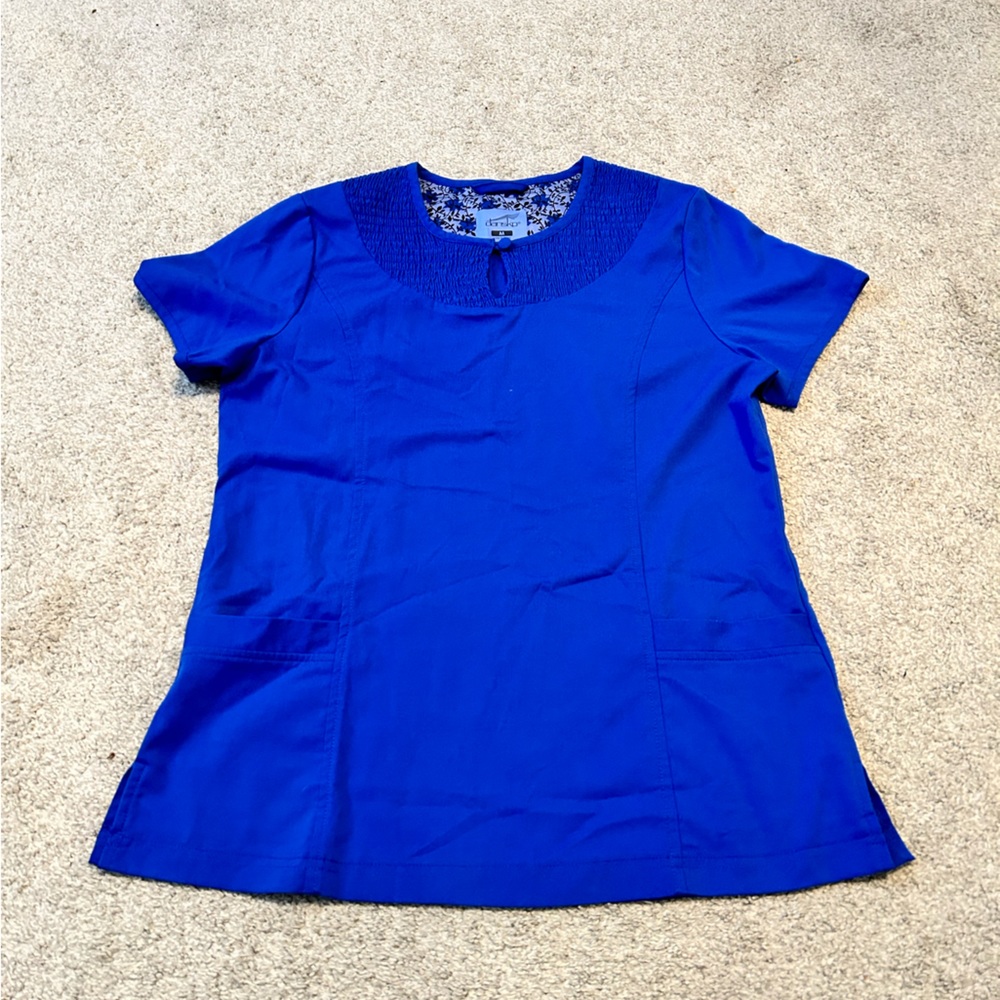 Dansko Royal Blue Smocked Neck Keyhole Scrub Top‎ Women's M